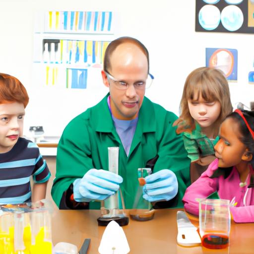 The teacher encourages hands-on exploration and critical thinking during the experiment.
