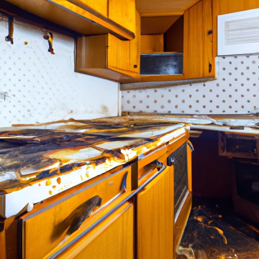 A kitchen destroyed by fire, highlighting the necessity of renters insurance for house protection.