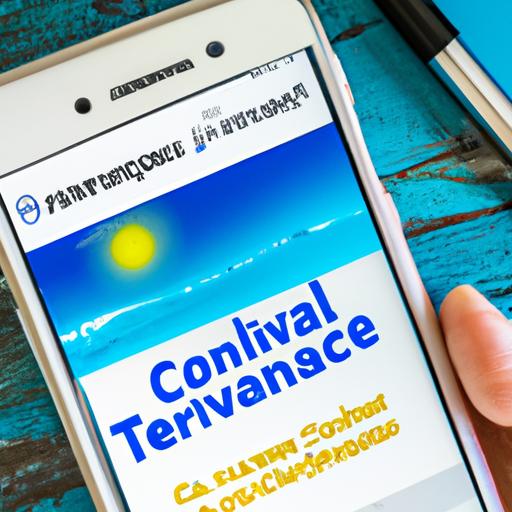 Staying informed: A traveler reading Seven Corners travel insurance reviews on their smartphone.