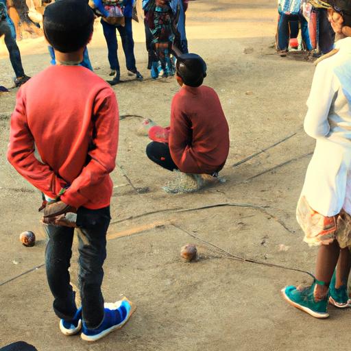 Children joyfully playing traditional games, reminiscent of the carefree days that shaped Laxmi Prasad Devkota's childhood memories.